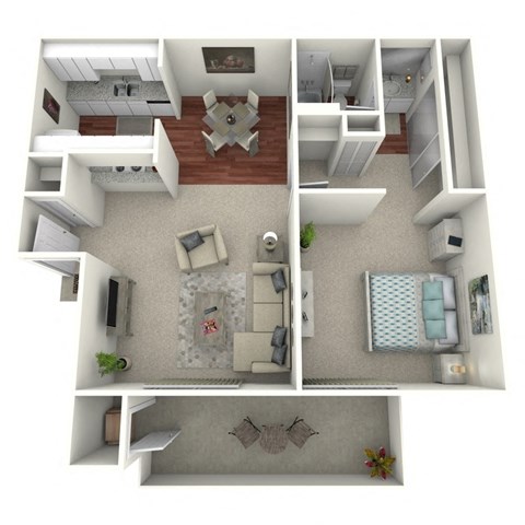 Floor plan for 1 bed, 1 bath, 703 sqft